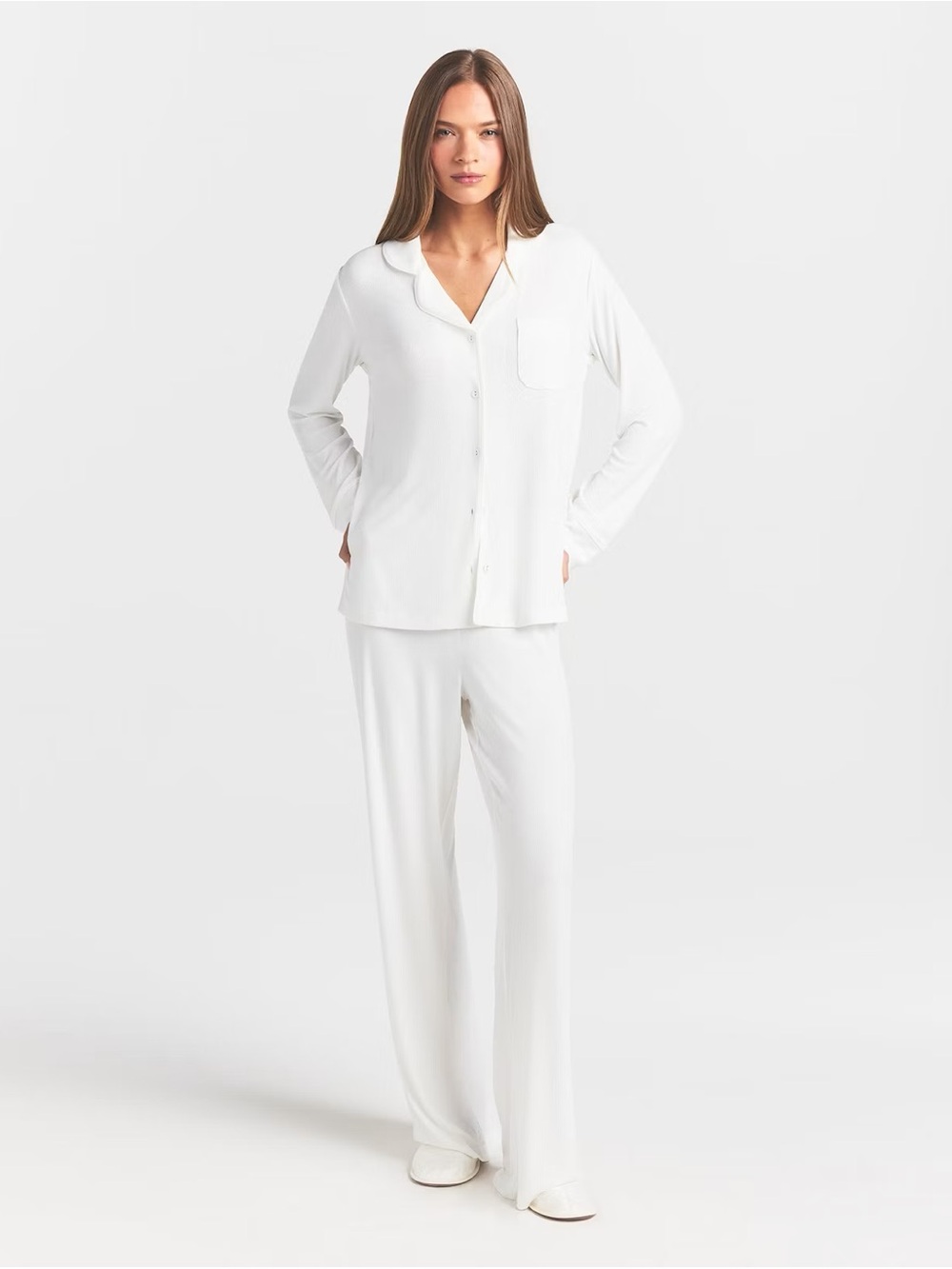 SKIMS White Soft Ribbed Pajama Lounge Sleep Set L